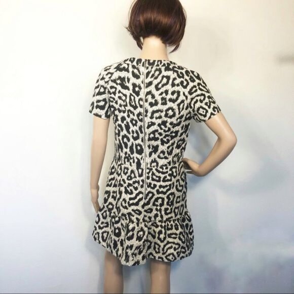 Sea Black Cream Animal Print Leopard Cheetah Woven Texture Dress Pockets Size 4 - Picture 3 of 9